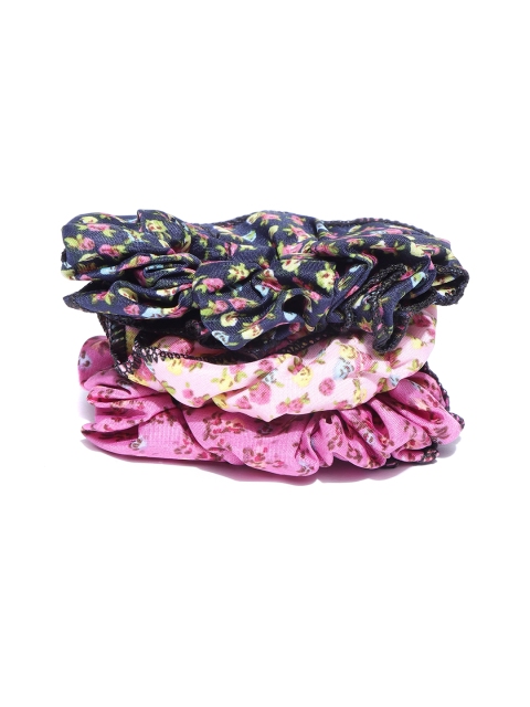 

Blueberry Women Set of 3 Floral Print Handcrafted Scrunchies, Navy blue