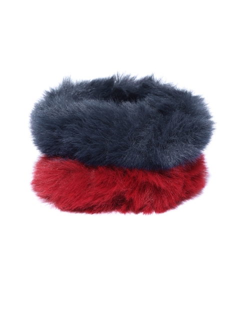 

Blueberry Women Set of 2 Faux Fur Handcrafted Scrunchies, Navy blue