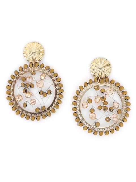 

Blueberry Brown Gold-Plated Handcrafted Beaded Circular Drop Earrings