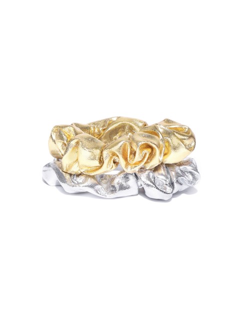 

Blueberry Women Set of 2 Solid Handcrafted Scrunchies, Gold