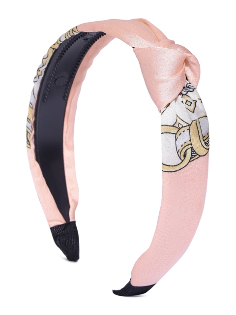 

Blueberry Women Peach-Coloured & Off-White Printed Knot Detail Handcrafted Hairband