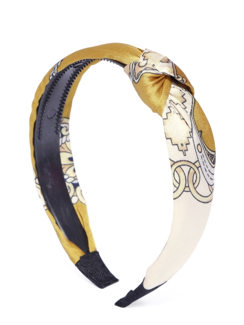 

Blueberry Women Mustard Yellow & Off-White Printed Knot Detail Handcrafted Hairband
