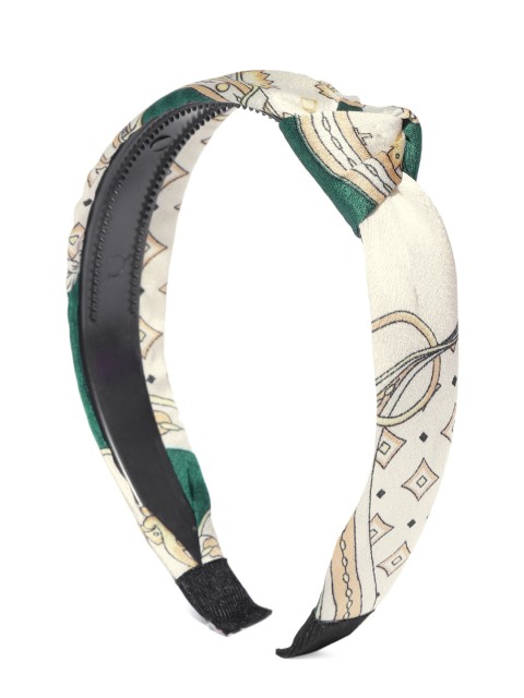 

Blueberry Women Green & Off-White Printed Knot Detail Handcrafted Hairband