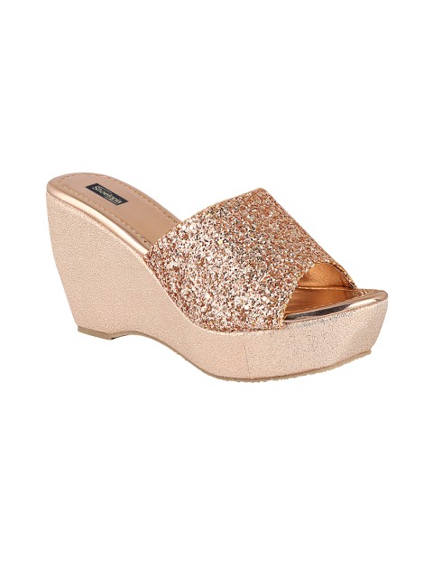 

Shoetopia Women Gold Glitter Heeled Mules