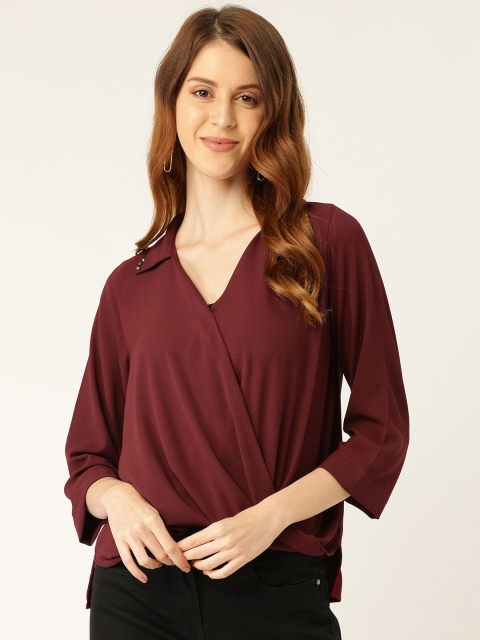 

Antheaa Women Burgundy Solid Wrap Top