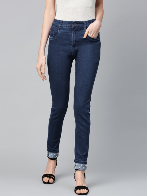 

SASSAFRAS Women Navy Blue Slim Fit Mid-Rise Clean Look Stretchable Jeans