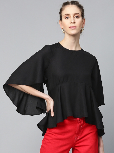 

SASSAFRAS Women Black Solid A-Line Top