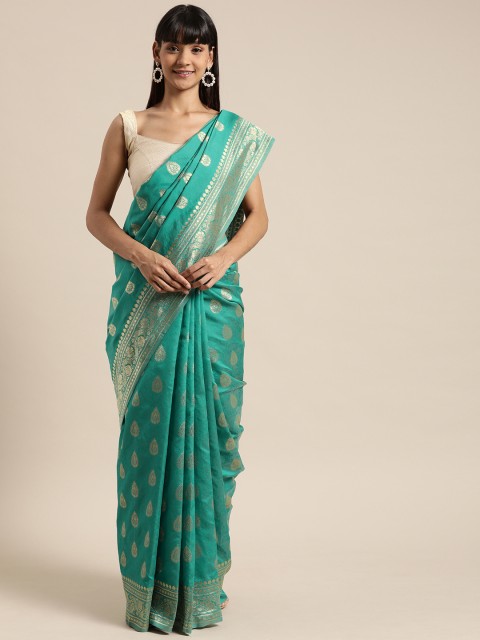 

Mitera Teal Blue Pure Silk Woven Design Banarasi Saree