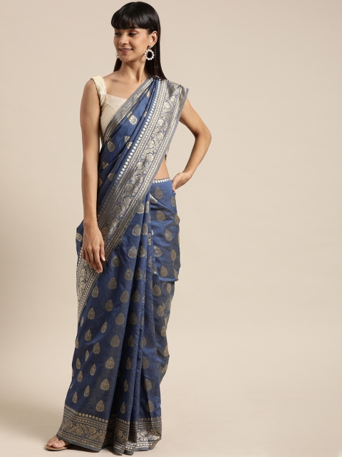 

Mitera Navy Blue Pure Silk Woven Design Banarasi Saree