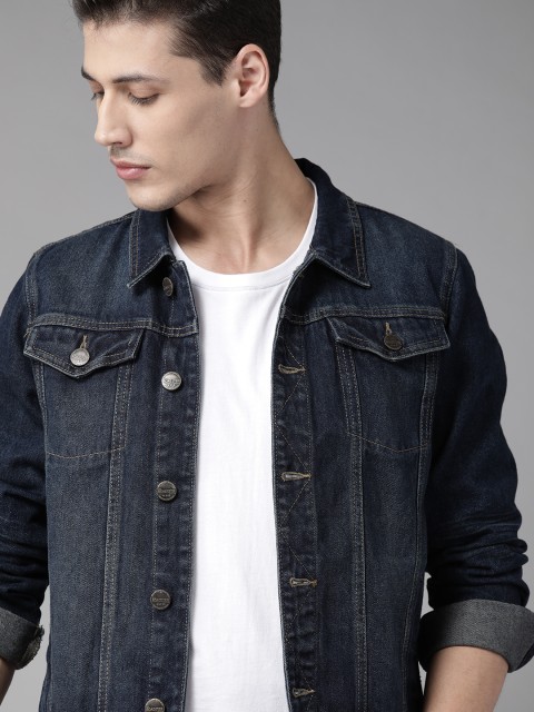 

Roadster Men Navy Blue Solid Denim Jacket