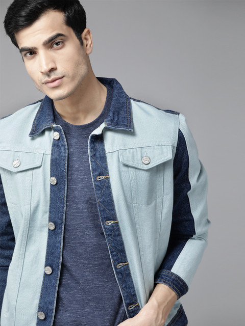 

Roadster Men Blue Pure Cotton Solid Denim Jacket