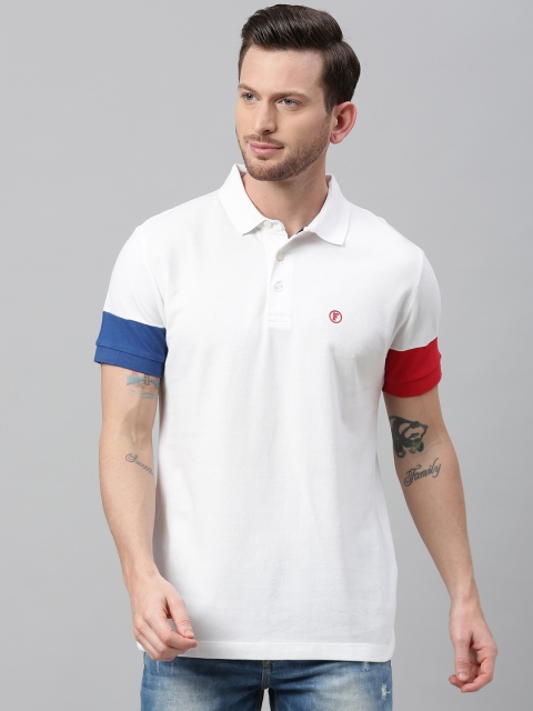 

French Connection Men White Printed Slim Fit Polo Collar T-shirt