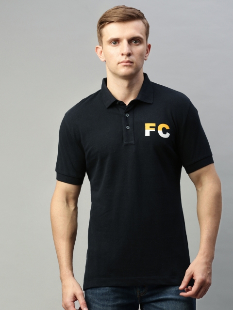 

French Connection Men Navy Blue Printed Polo Collar T-shirt