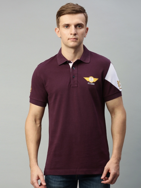 

French Connection Men Maroon Solid Slim Fit Polo Collar Pure Cotton T-shirt