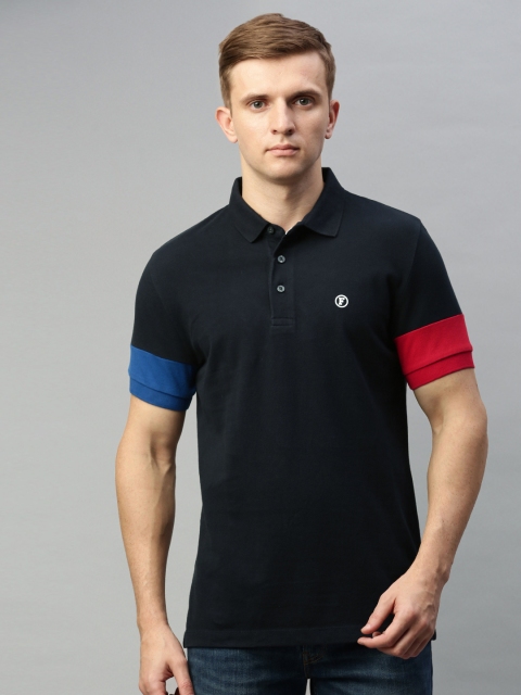 

French Connection Men Navy Blue Solid Polo Collar T-shirt