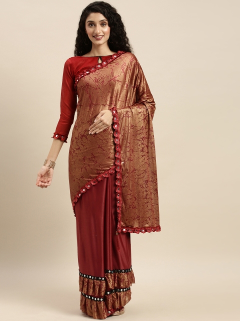 

Silk Bazar Maroon & Gold-Toned Voile Embellished Saree