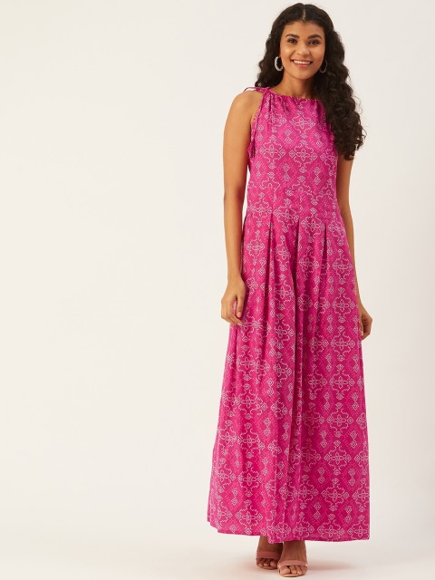 

InWeave Women Pink & White Bandhani Print Maxi Dress