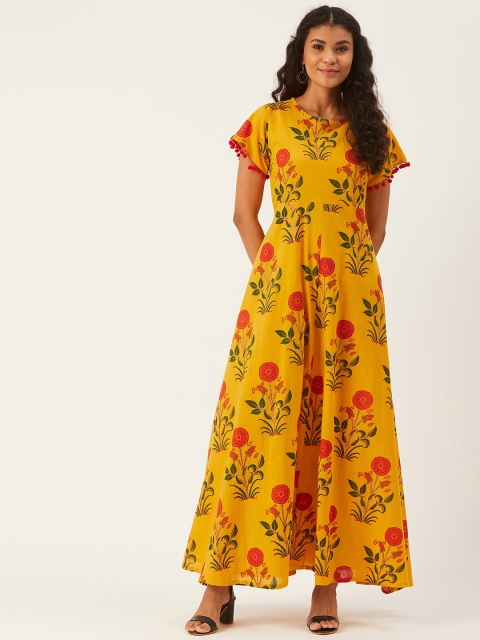 

InWeave Women Mustard Yellow & Red Printed Maxi Dress