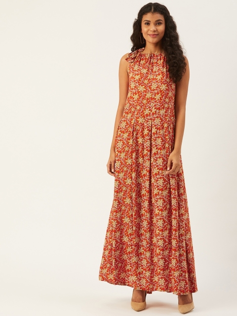 

InWeave Women Rust Orange & Mustard Yellow Printed Maxi Dress