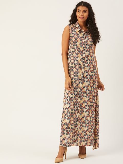 

InWeave Women Beige & Navy Blue Printed Maxi Dress