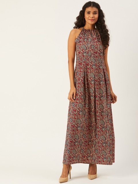 

InWeave Women Maroon & Navy Blue Printed Maxi Dress