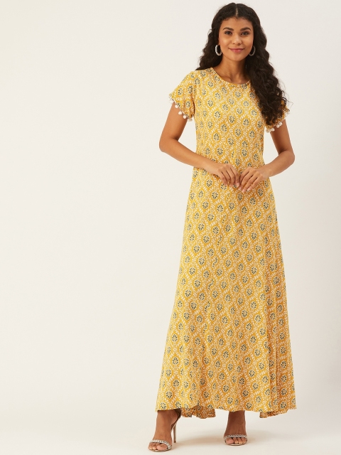 

InWeave Women Mustard Yellow & Green Printed Maxi Dress