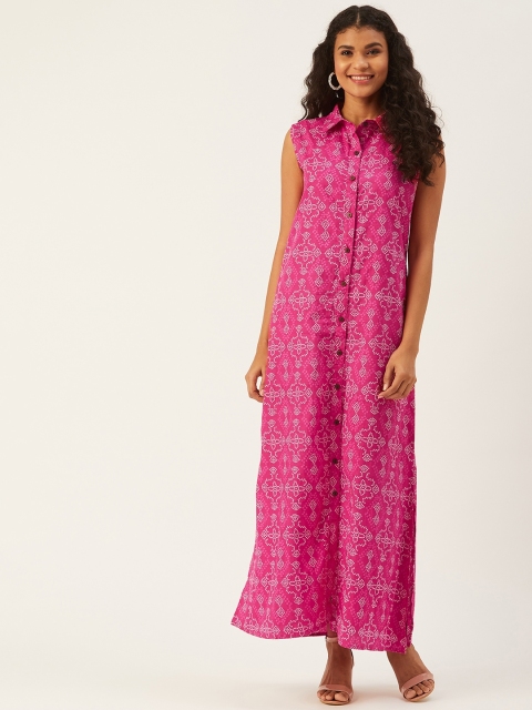 

InWeave Women Pink & White Bandhani Print Maxi Dress