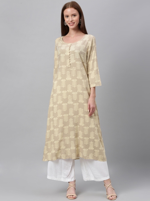 

Anouk Women Beige & Cream-Coloured Printed A-Line Dress