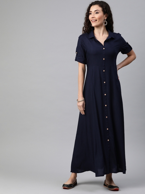 

Anouk Women Navy Blue Solid Maxi Dress