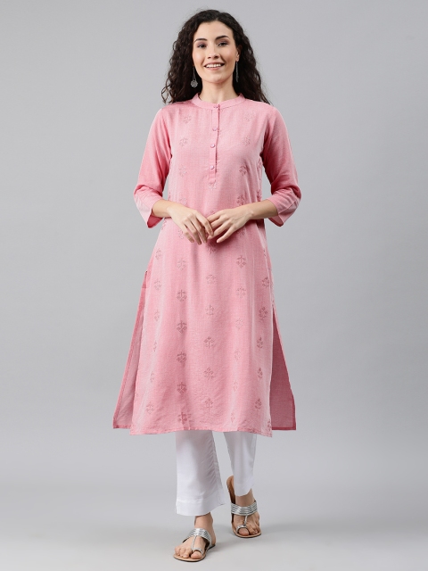 

MIMOSA Women Pink Embroidered Straight Kurta