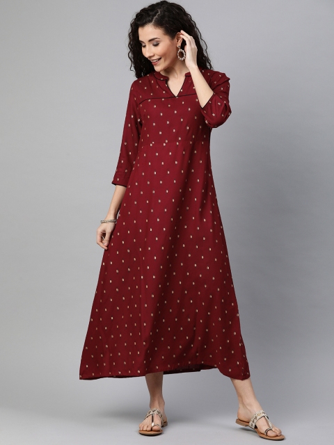 

Anouk Women Maroon Printed A-Line Dress