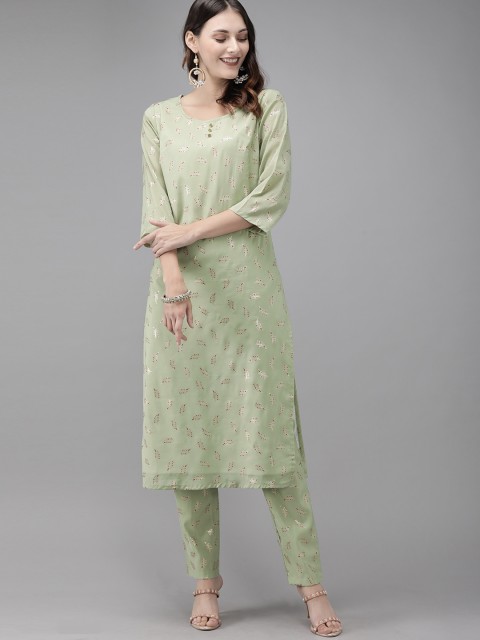 

Anouk Women Green & Gold-Toned Printed Kurta with Trousers