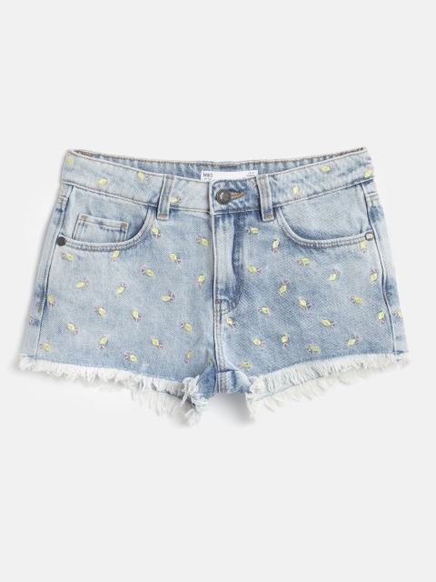

Marks & Spencer Girls Blue Washed Regular Fit Embroidered Denim Shorts