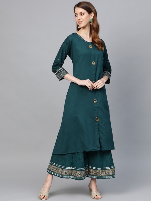 

Anubhutee Women Green Solid Kurta with Palazzos