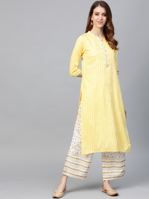 

Anubhutee Women Yellow & Off-White Printed Kurta with Palazzos