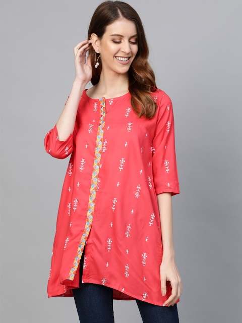 

Anubhutee Women Pink & White Printed Asymmetric A-Line Kurti
