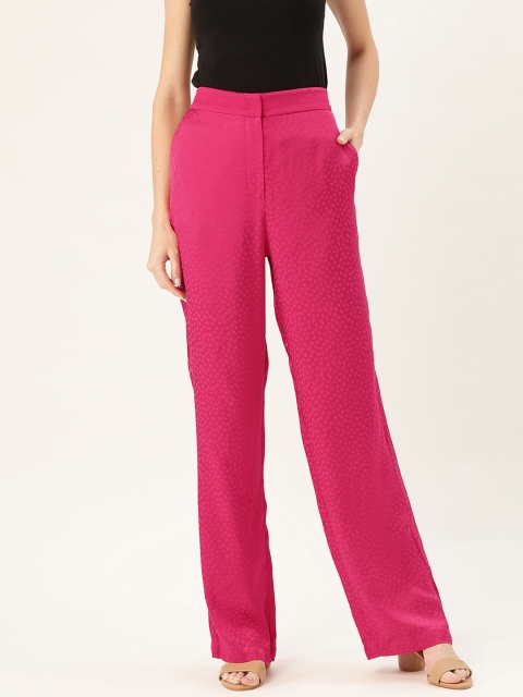 

MANGO Women Fuchsia Pink Regular Fit Patterned Parallel Trousers