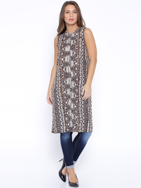 

CODE by Lifestyle Black & Brown Printed Longline Top