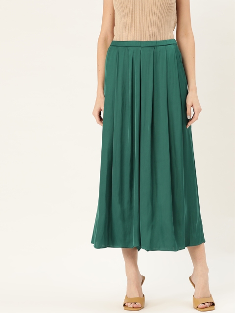 

MANGO Women Green Regular Fit Solid Pleated Culottes