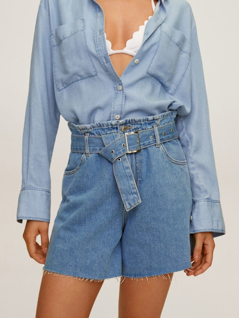 Women Blue Washed Regular Fit Sustainable Eco-Wash Denim Shorts