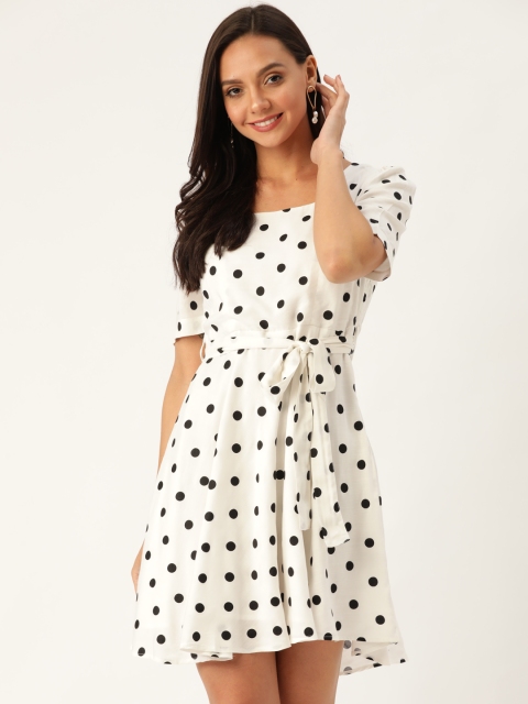 

20Dresses Women White & Black Polka Dots Print Fit & Flare Dress
