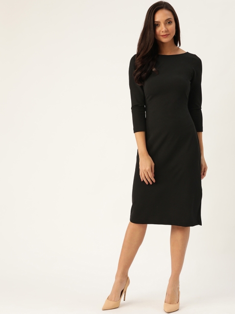 

20Dresses Women Black Solid Scooped Back Sheath Dress