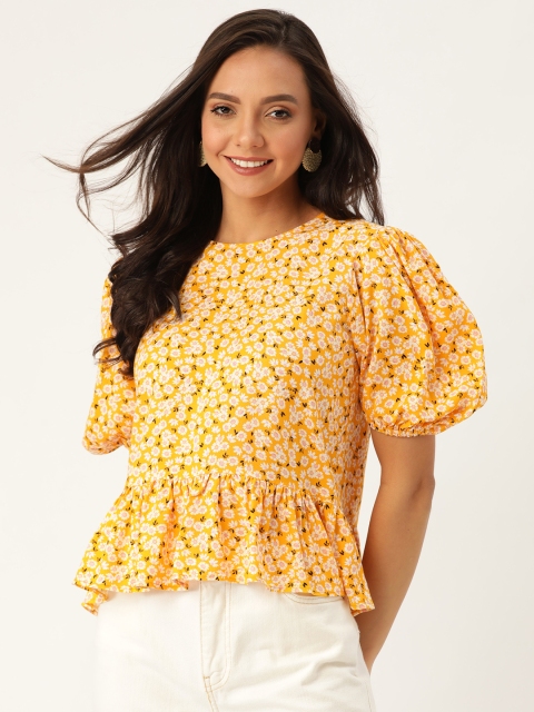 

20Dresses Women Yellow & White Floral Print A-Line Top