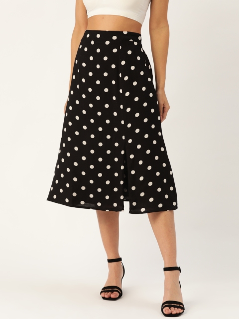

20Dresses Women Black & White Polka Dots Print A-Line Midi Skirt