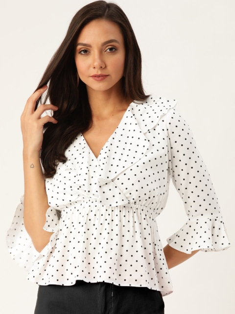 

20Dresses Women White & Black Polka Dot Printed Wrap Top