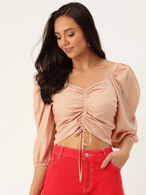 

20Dresses Women Dusty Pink Self Design Crop Top
