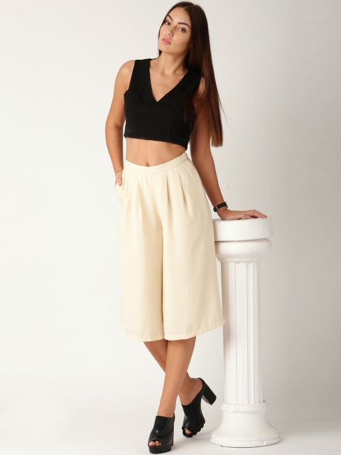 

ETHER Cream-Coloured Polyester Culottes