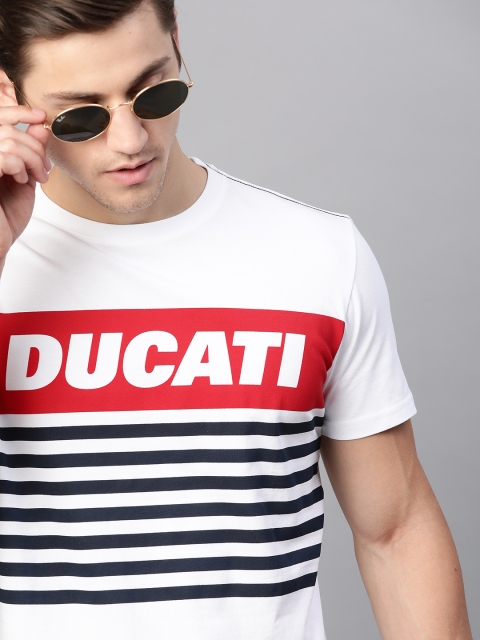 

Ducati Men White & Navy Striped Round Neck T-shirt