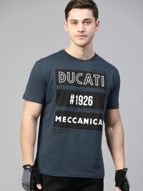 

Ducati Men Teal Blue & Black Brand Logo Print Round Neck T-shirt