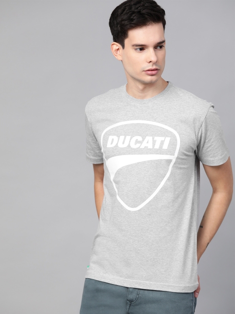 

Ducati Men Grey Melange & White Printed Round Neck T-shirt